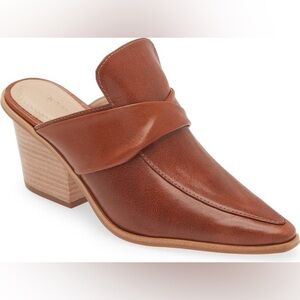 NWT KAANAS Leather Meridiana Toffee distressed loafer mule w block heel size 6
